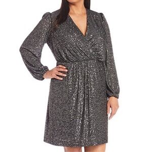 Alex Marie Plus Size Becca V-Neck Long Sleeve Stretch Sequin Dress Size 14